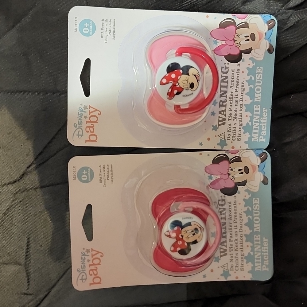 Disney baby Minnie mouse pacifier newborn brand new set of 2 light dark pink